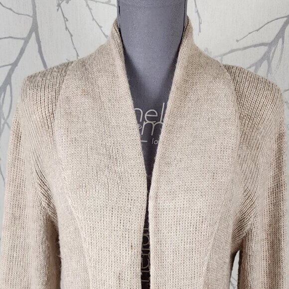 La Llama Beige Oatmeal 50% Alpaca Fisherman Knit Longline Cardigan - Picture 2 of 5